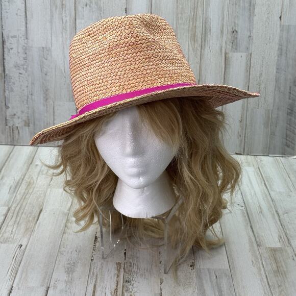 Frances Grey Straw Fedora Sun Hat In Natural/Pink ~Retail $370.00 main image 5